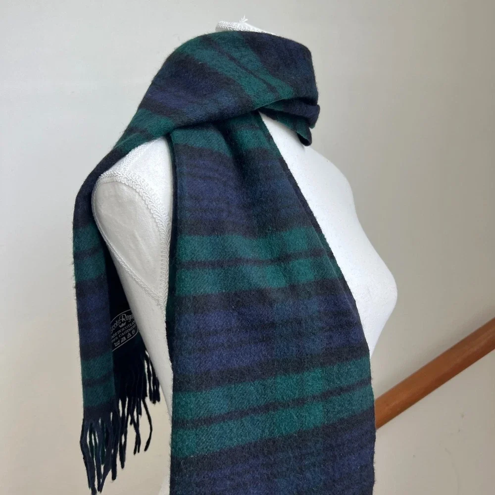 Vintage Scots Regal Scarf Green Blue Blackwatch Plaid 100% Cashmere Scotland